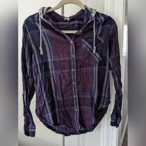 Mudd Hooded Flannel Shirt Purple Size M